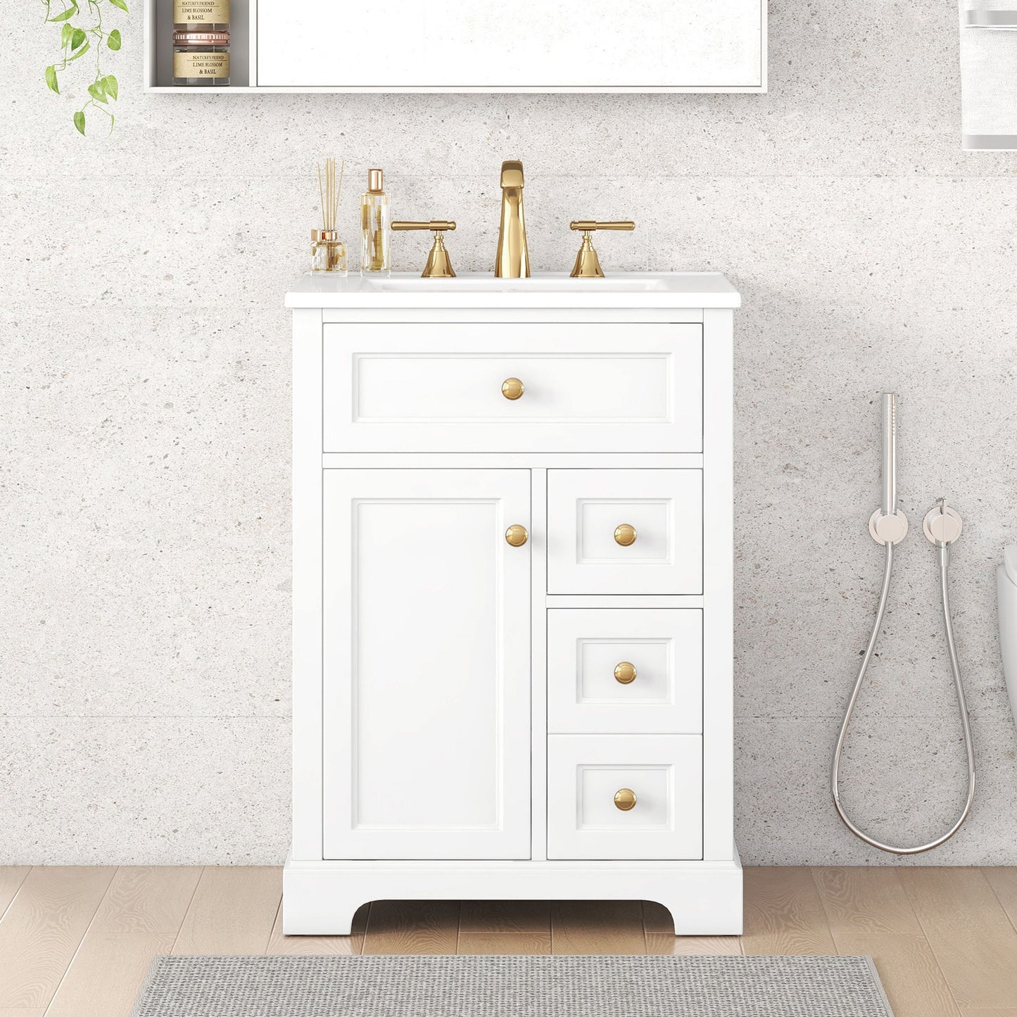 Modern Bathroom Vanity With Sink, 3 Drawers & Cabinet With 2 Tier Door Storage