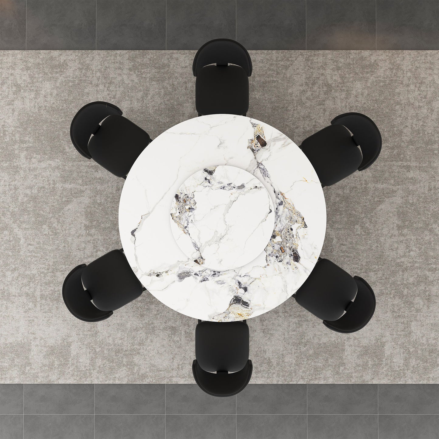 Round Dining Table & 6 Chairs Set - Silver