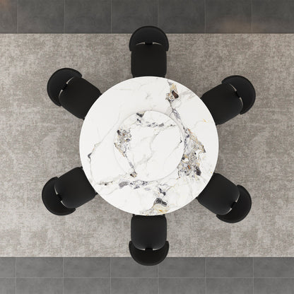 Round Dining Table & 6 Chairs Set - Silver