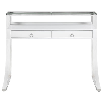 Serrano - 2 Drawer Writing Desk With Polished And Tempered Glass Hutch - Glossy White