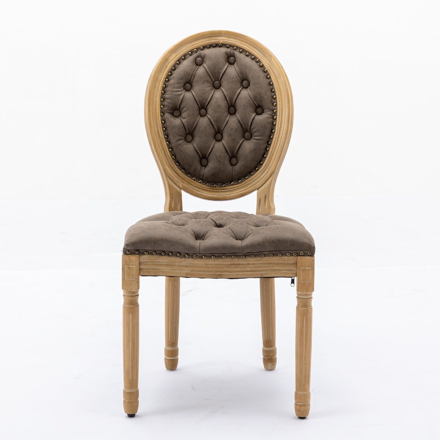 French Style Solid Wood Frame Antique Painting, Hand-Pulled Buckle Decoration Artificial Dining Chair With Nailhead Trim, Wood Legs