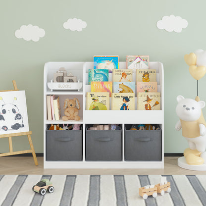 Bookcase And Bookshelf With 3 Collapsible Drawers, Multifunctional Display Stand