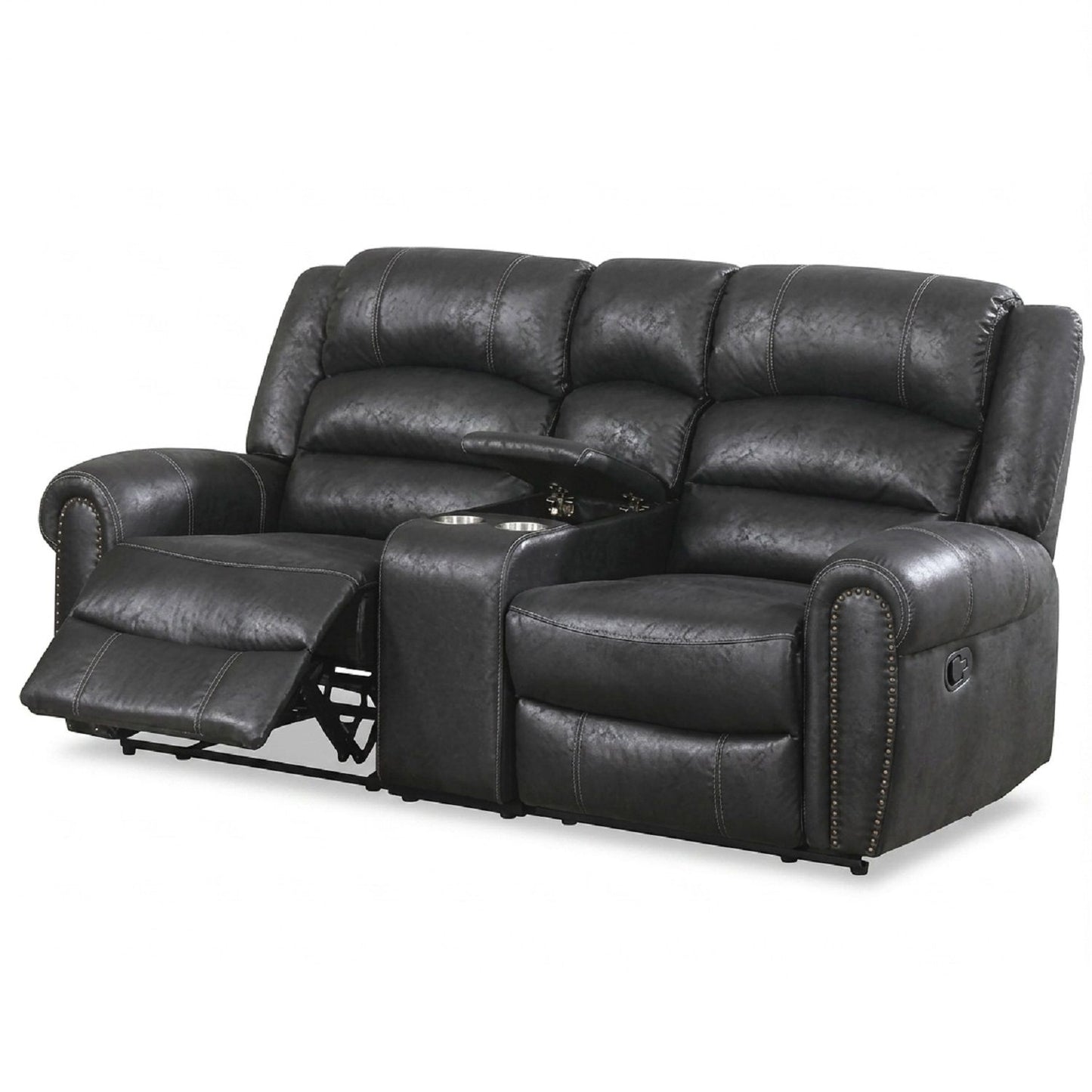 Power Reclining Loveseat With USB Port And Cup Holder Console - Black