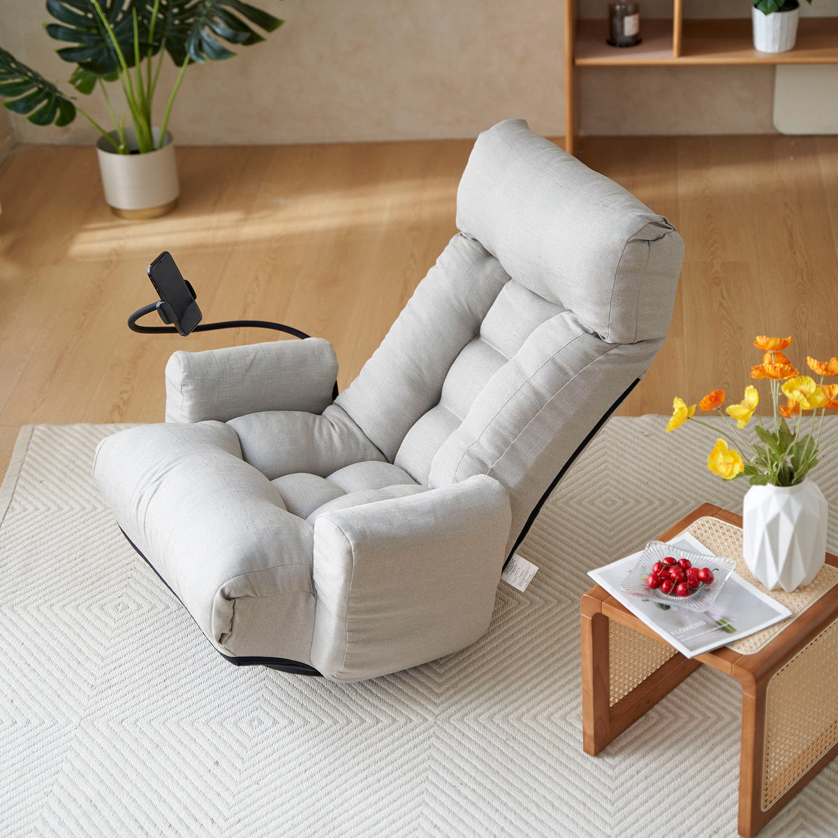 Adjustable Swivel Lounge Chair With 360 Degree Rotating Seat And Headrest Support