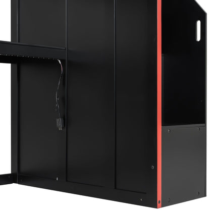 Gaming Loft Bed With Desk And Storage, LED Lights