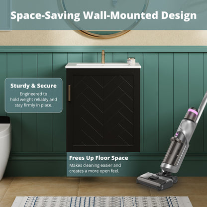 Modern Wall Mounted Bathroom Cabinet With Side Shelf And Ceramic Sink