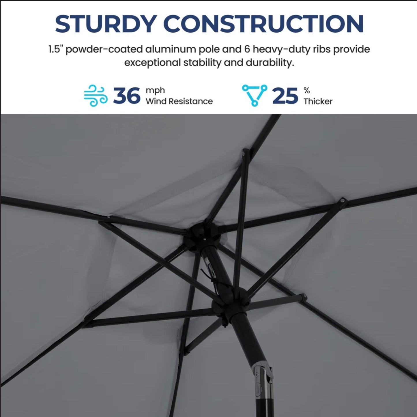 Umbrella With Crank Lift & Tilt, UV-Resistant Canopy For Patio