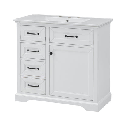 Modern Bathroom Vanity With Sink Top, 4 Drawers And 1 Soft-Close Door