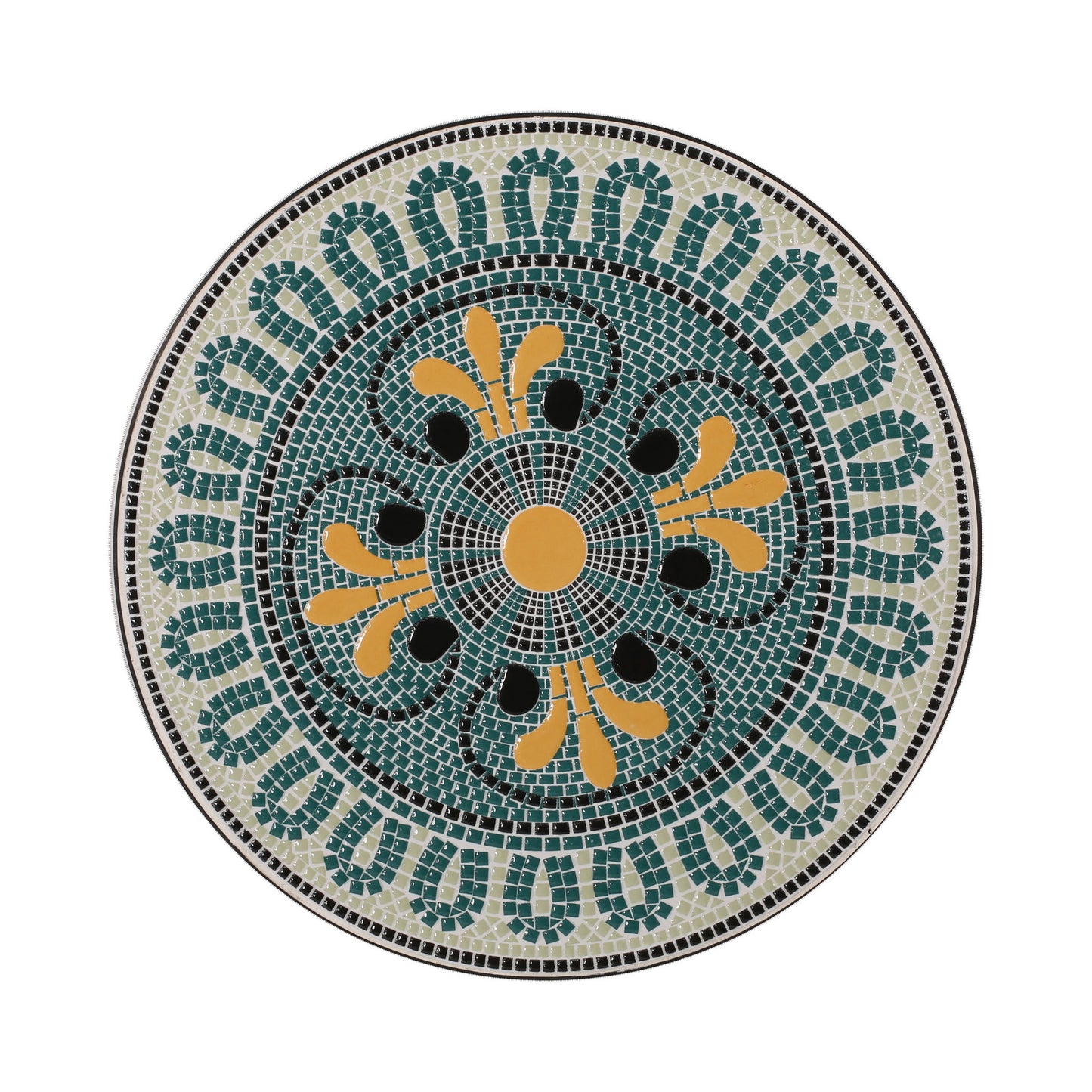 Outdoor Side Table With Tile Mosaic Table Top - Black