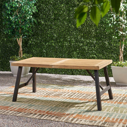 Outdoor Weather Resistant Dining Table With Slat Panel Design - Natural / Gray