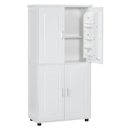 Tall And Wide Bathroom Floor Storage Cabinet With 4 Doors, Adjustable Shelves - White