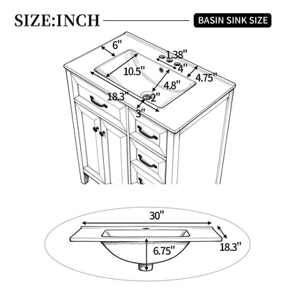 Bathroom Vanity With Sink, Freestanding Design, Soft Close Doors & Drawers - White