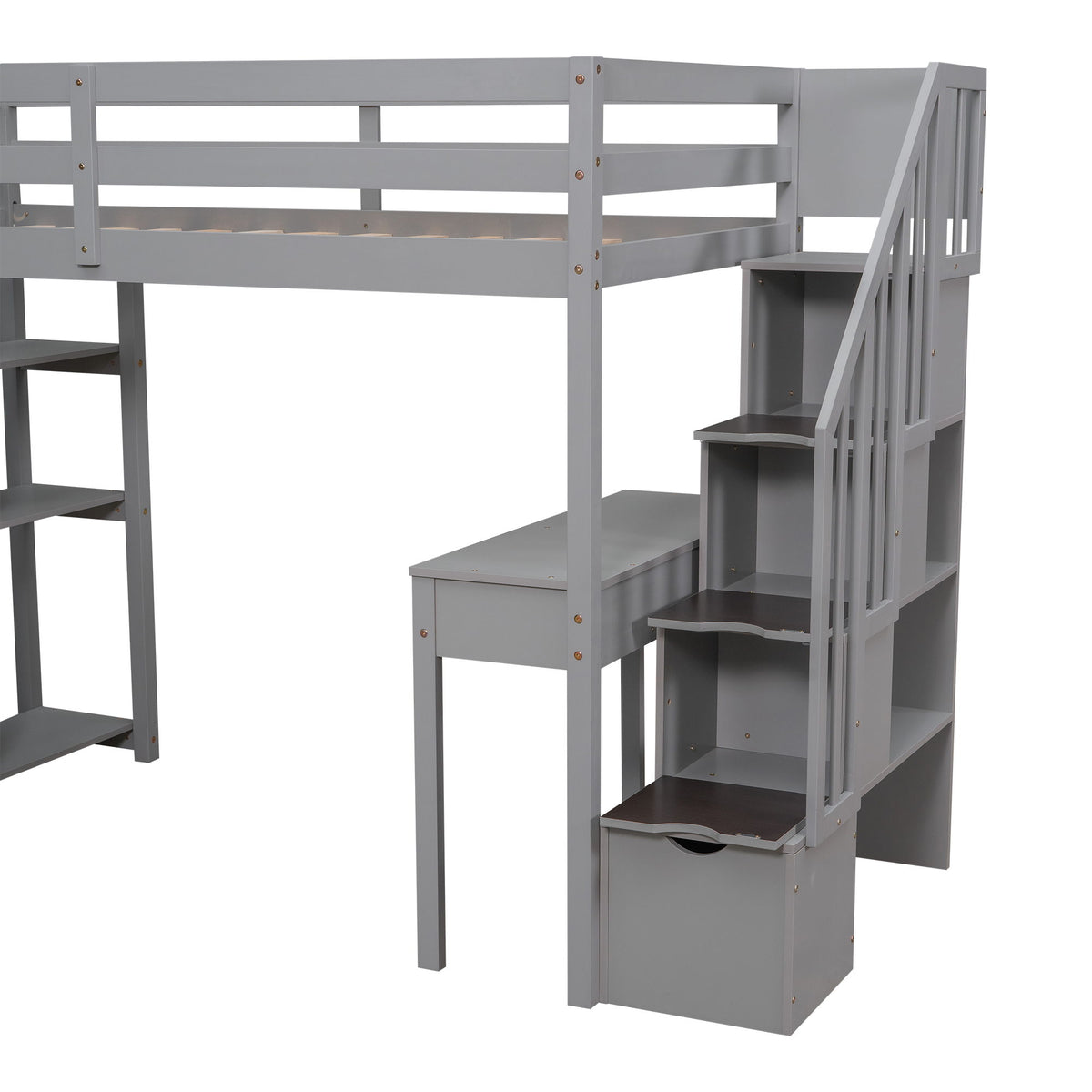 Loft Bed With Storage Drawers, Desk And Stairs With Shelves