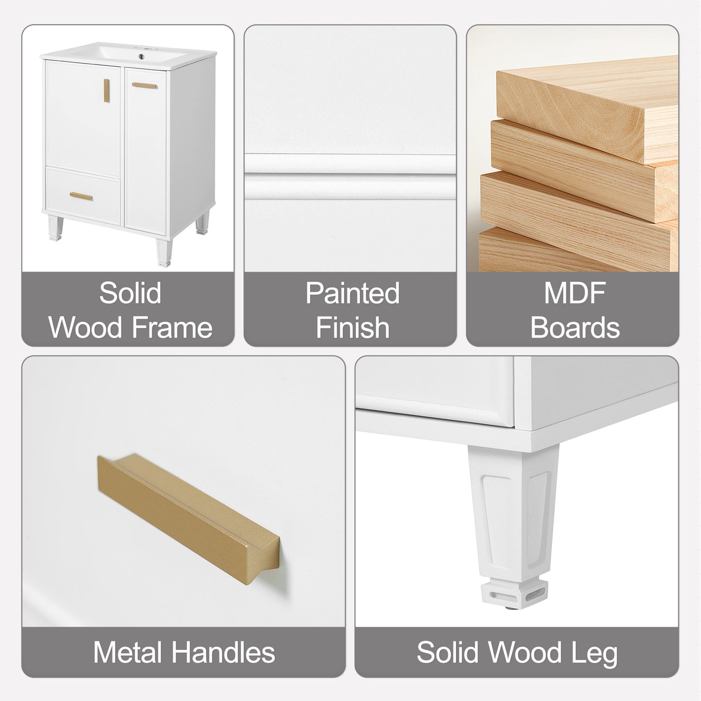 Bathroom Vanity With Sink, Deep Drawer, Door Shelf, 2 Tier Basket