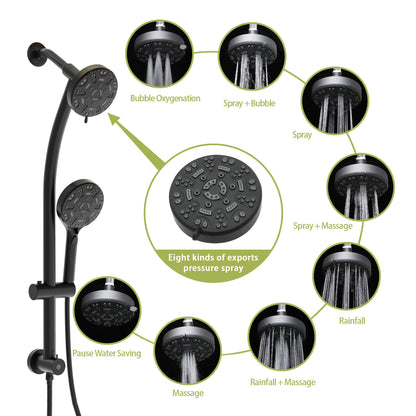 Multi Function Dual Shower Head System With 4.7" Rain Showerhead, 8 Function Hand Shower, Adjustable Slide Bar