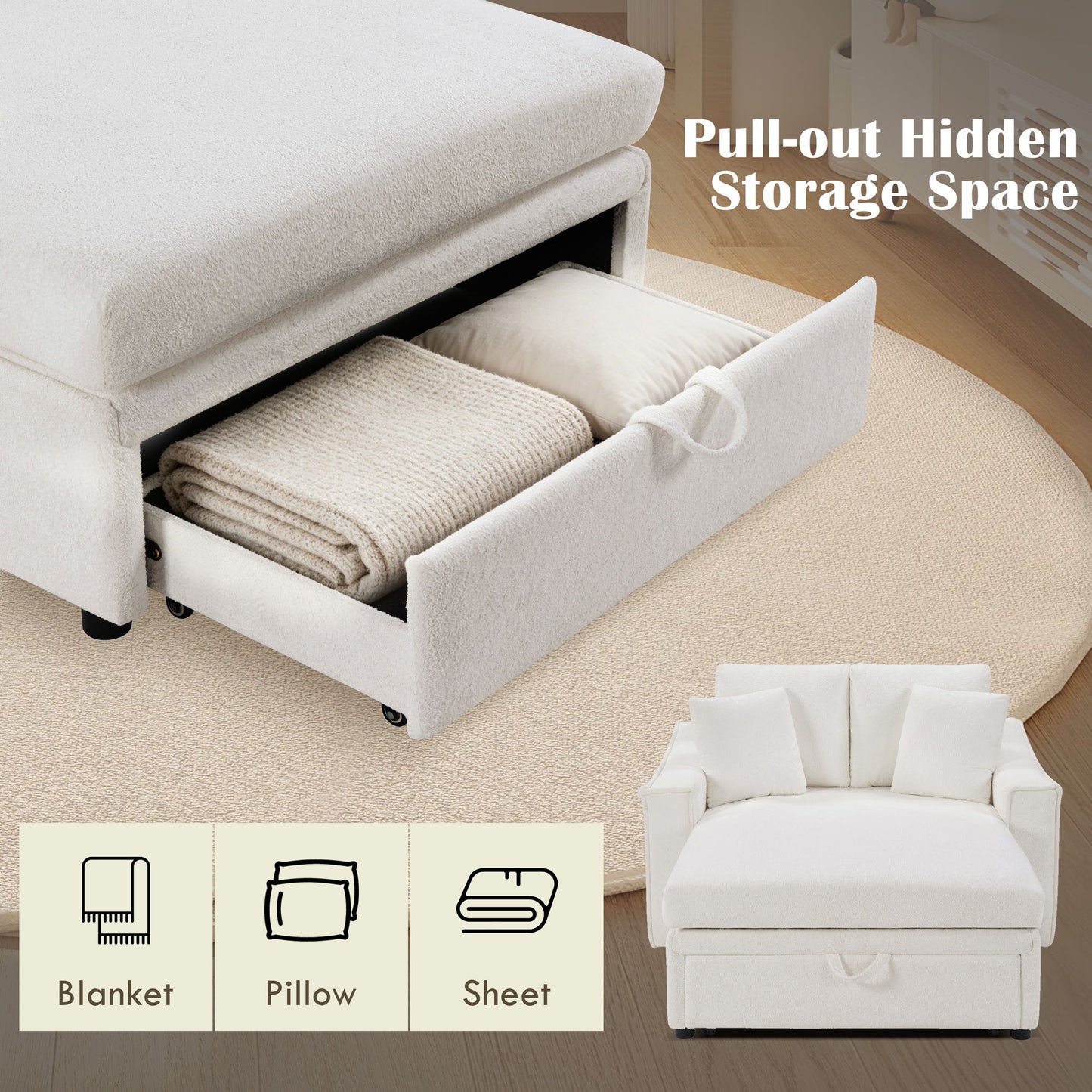 Modern Chaise Sofa With Hidden Storage For Living Room