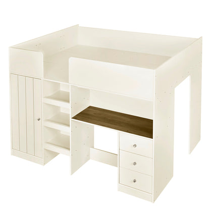 Loft Bed With Built In Wardrobe, Desk, Shelves, And Drawers