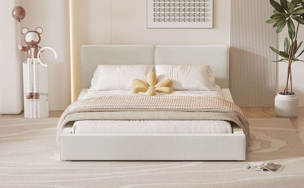 Upholstered Platform Bed, Grounded Bed With Solid Frame