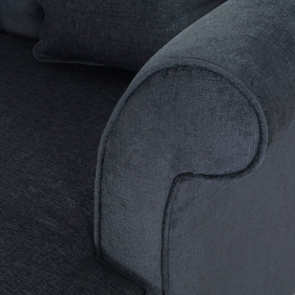 Upholstered Chaise Lounge With Scroll Arms, Turned Legs And 2 Pillows