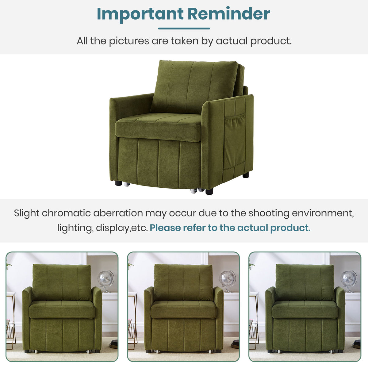 Upholstered Convertible Sleeper Sofa With 5 Position Backrest, Side Pockets, Storage