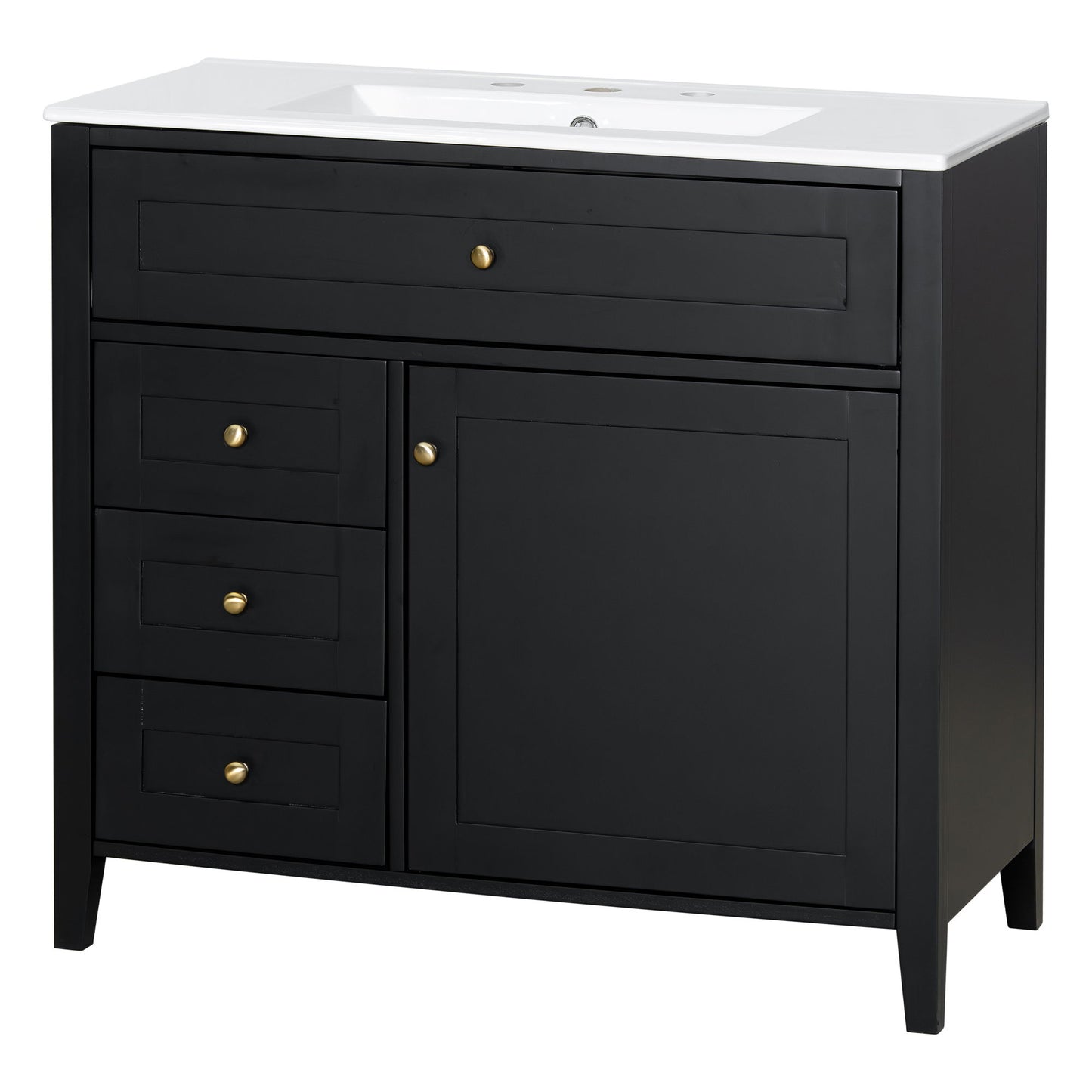 Bathroom Vanity With Sink, 3 Drawers & Cabinet With Adjustable Shelves