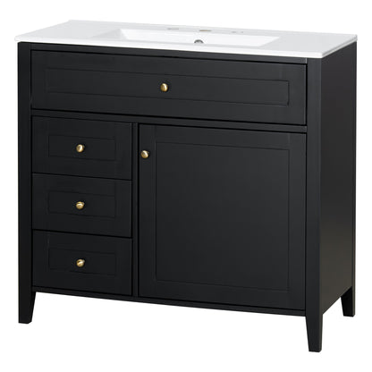 Bathroom Vanity With Sink, 3 Drawers & Cabinet With Adjustable Shelves