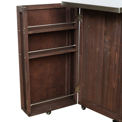 Outdoor Kitchen Island Prep Station With Lockable Wheels, Ample Storage, Towel & Spice Racks