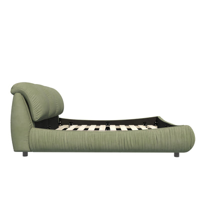 Luxury Upholstered Platform Bed With Oversized Padded Backrest And Solid Wood Frame