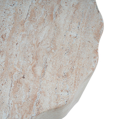 Elegant Indoor / Outdoor Lightweight Concrete Side Table With Travertine - Beige
