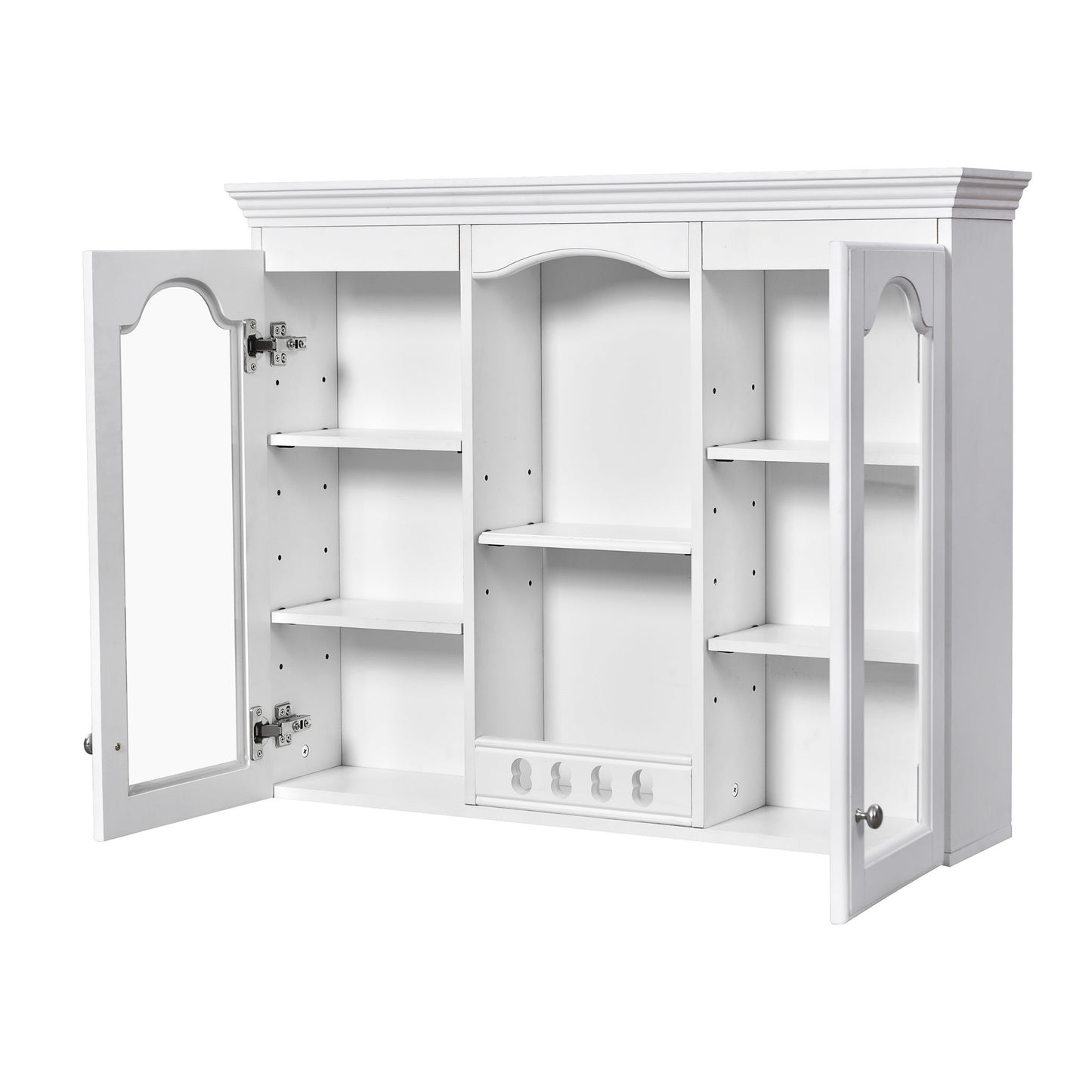 Wall-Mounted Medicine Cabinet With 2 Glass Doors, Adjustable Shelves - White