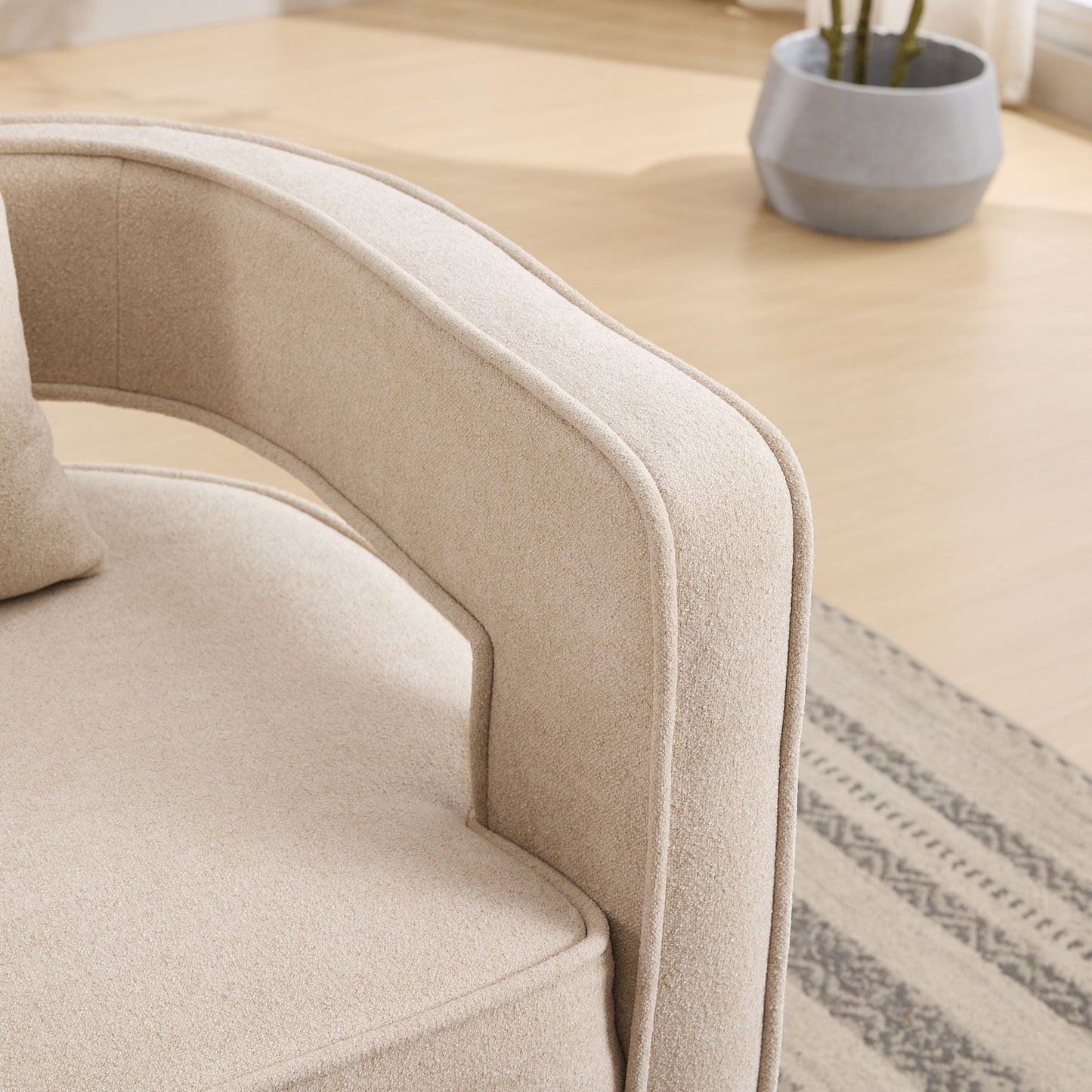 Swivel Accent Open Back Barrel Chair With Weathered Base