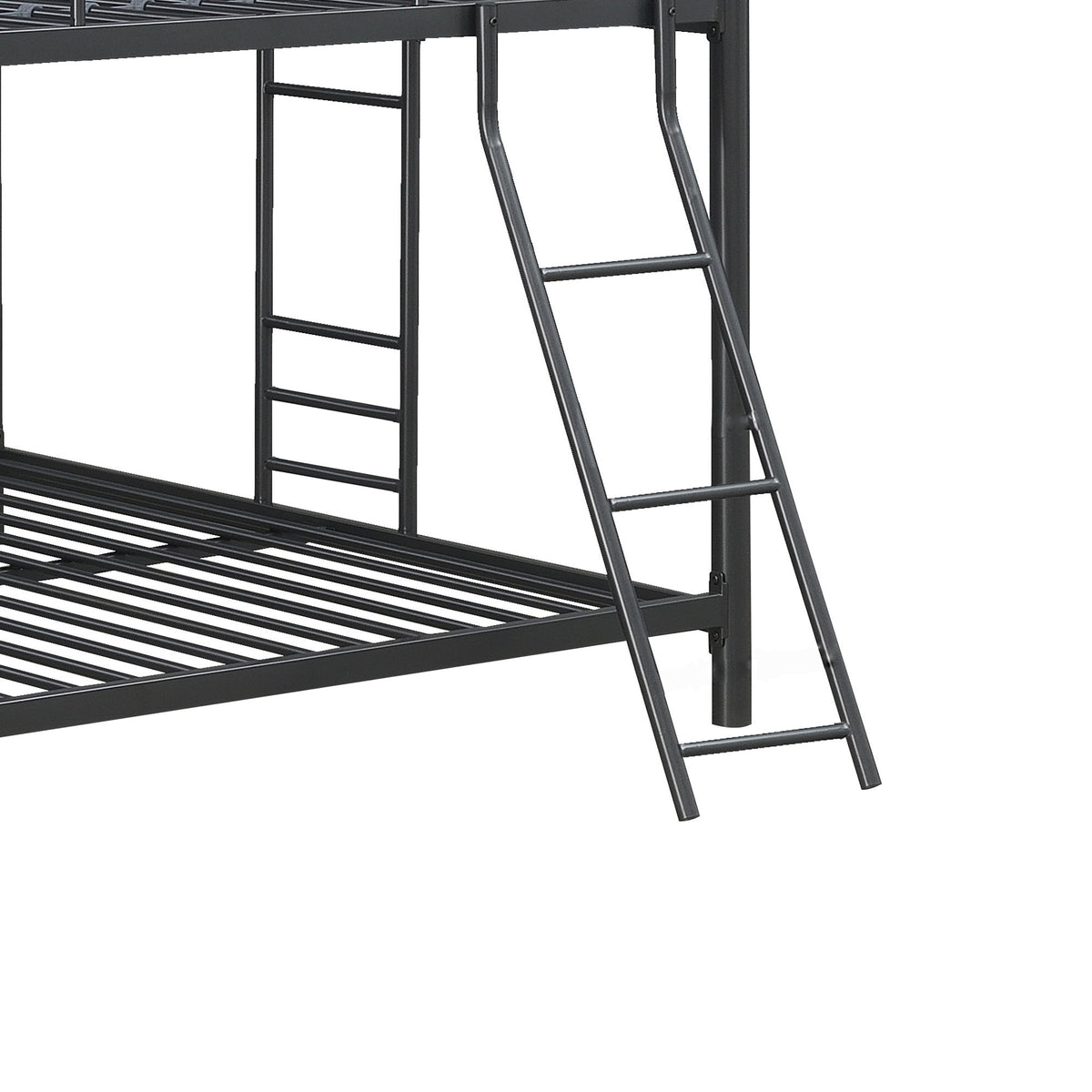 Triple Bunk Bed, Full Size With Sturdy Metal Frame And Safe Stairs - Black