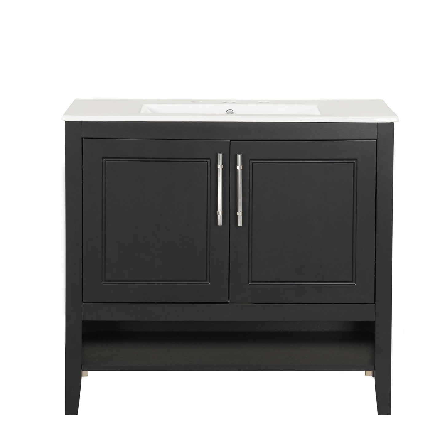 36" Bathroom Vanity With Sink, Frame Cabinet With Doors And Drawers - Black