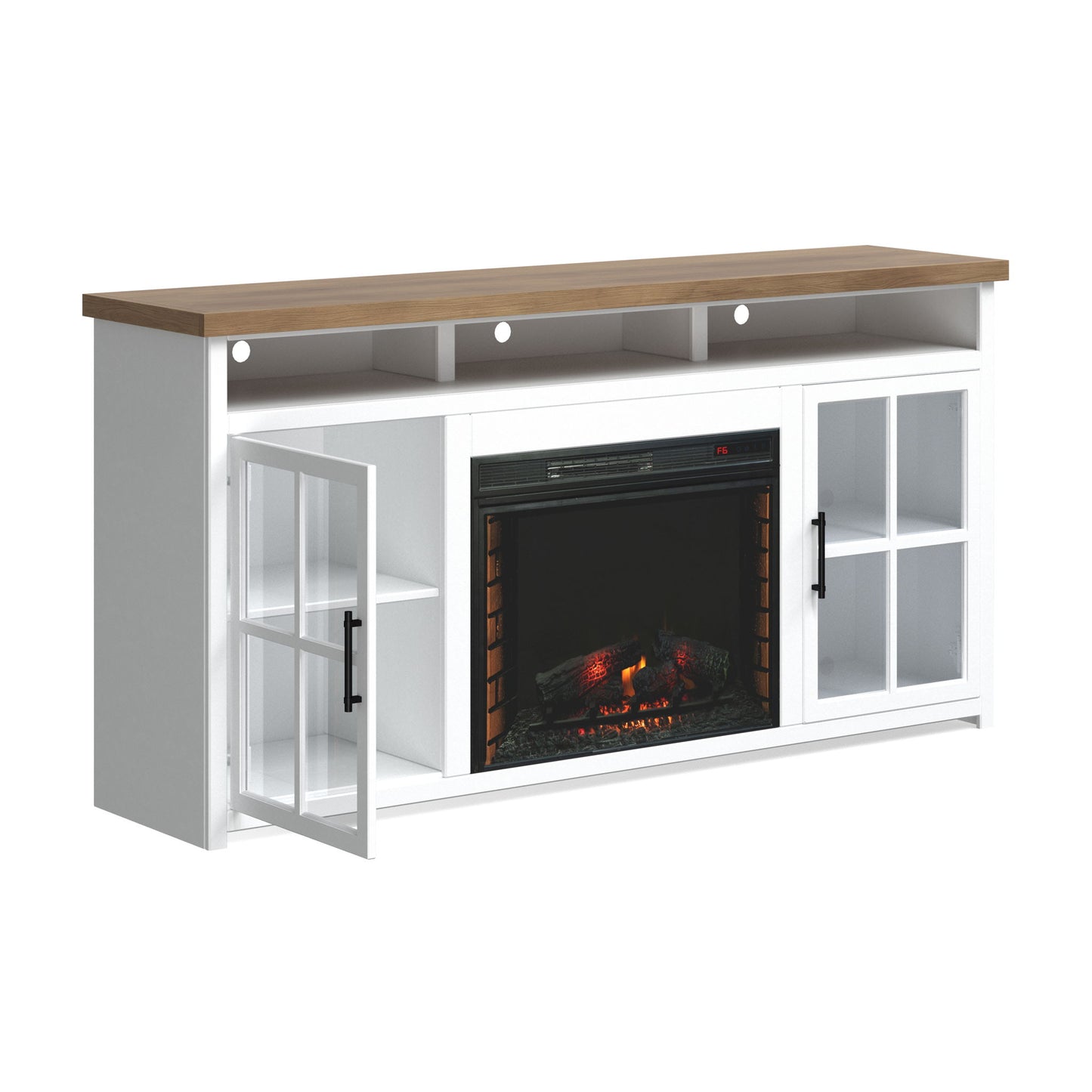 Fireplace TV Stand Console & Fixed Shelves
