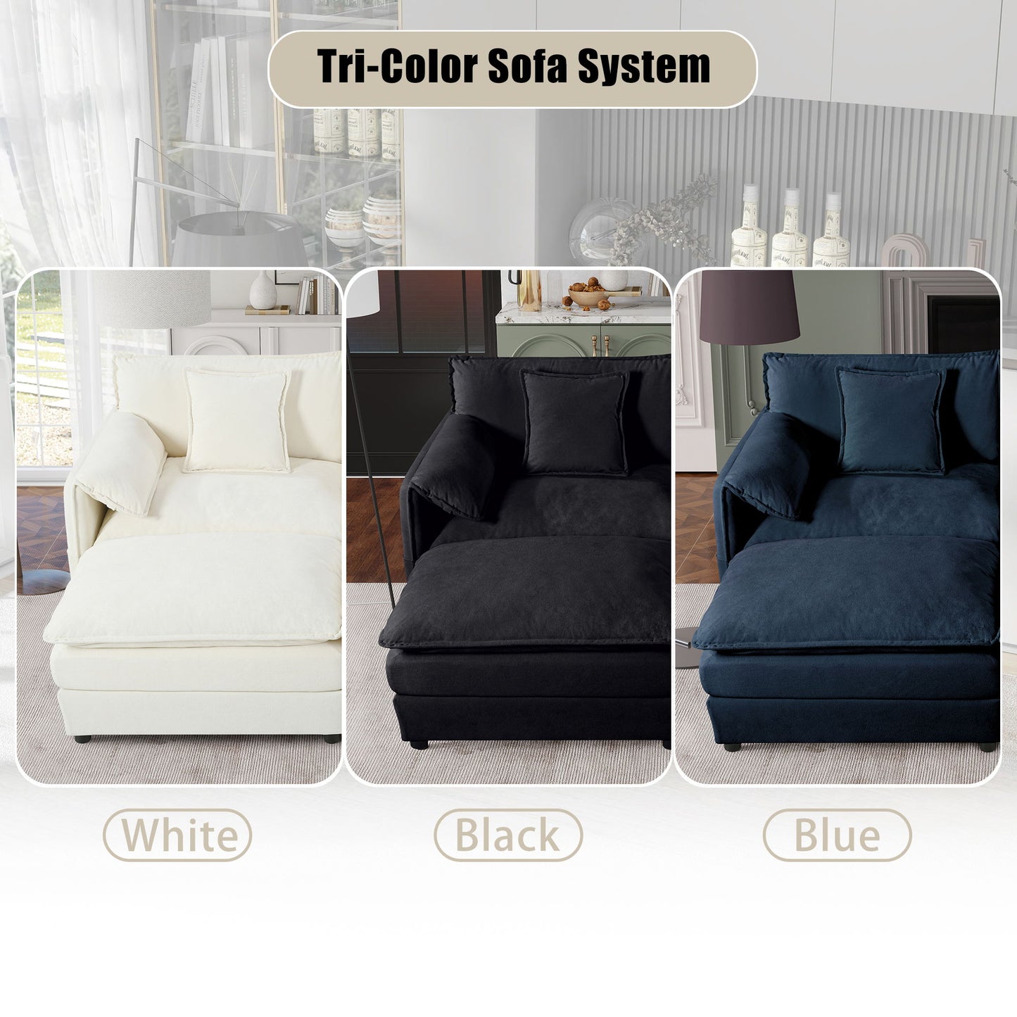 Modern Oversized Deep Seat Luxury 2 Piece Sofa Set With 4 Pillows