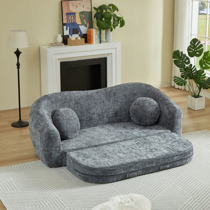 Curved Convertible Sofa, 2 In 1 Frameless Folding Sofa Bed With Pull Out Base And Deep Seat