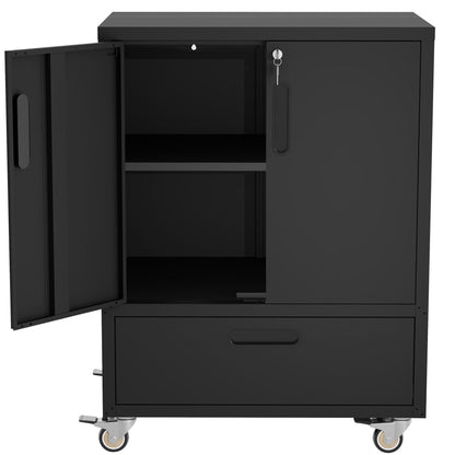 Mobile Tool Cart With Lockable Casters, Heavy-Duty Storage Organizer - Black