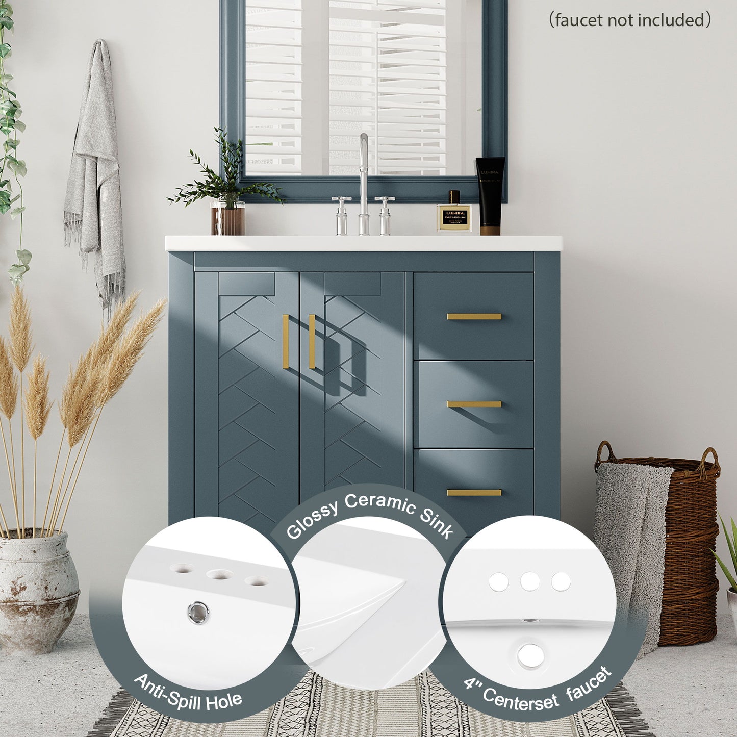 Bathroom Vanity With Sink, Storage Cabinet, Freestanding Set With 3 Drawers & Soft Closing Doors