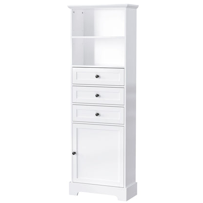 Tall Storage Cabinet With 3 Drawers And Adjustable Shelves For Bathroom