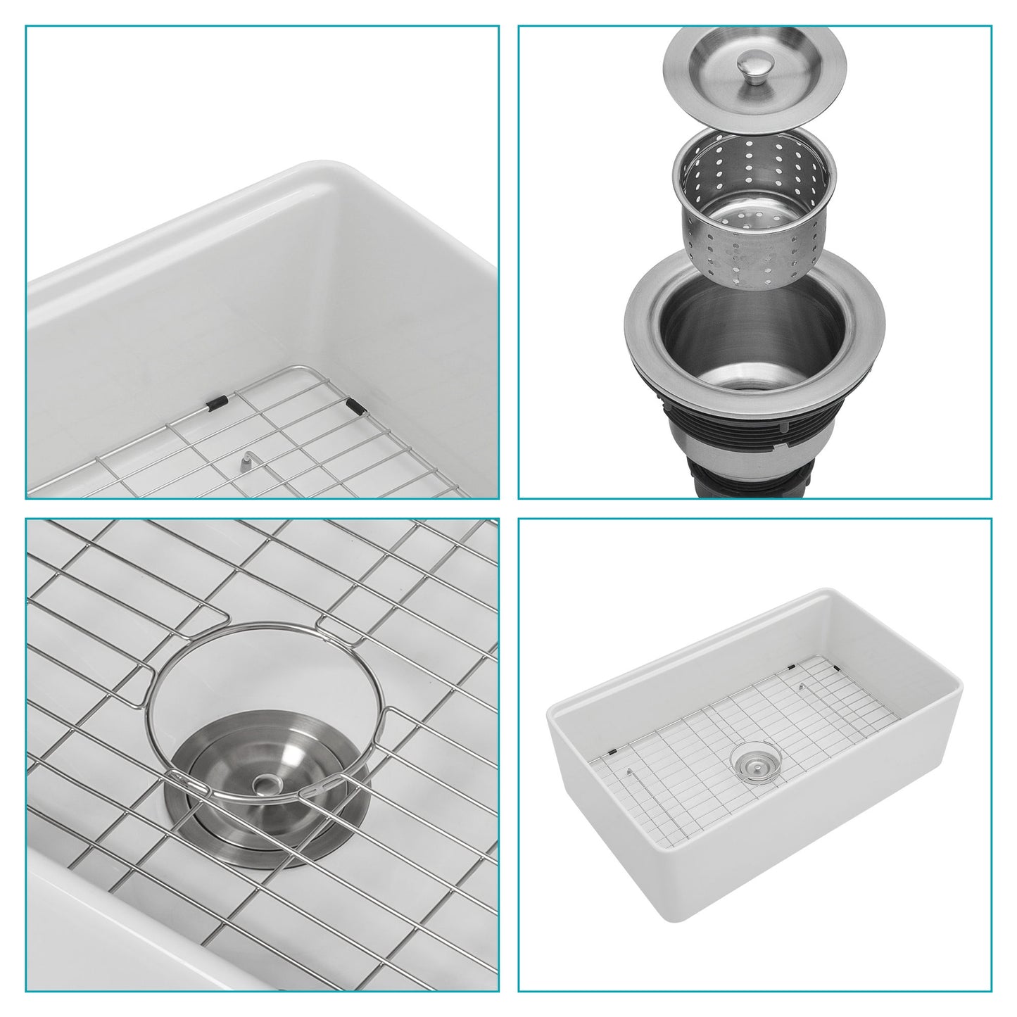Farmhouse Sink Workstation, Ceramic Single Bowl With Accessories