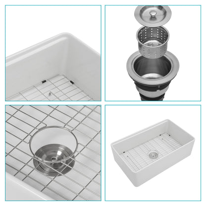 Farmhouse Sink Workstation, Ceramic Single Bowl With Accessories
