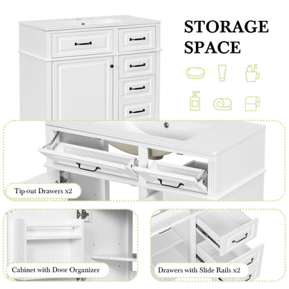 Modern Bathroom Vanity With Sink Top, Flip Drawer Design