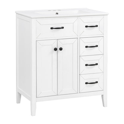 Bathroom Vanity With Sink, Freestanding Design, Soft Close Doors & Drawers - White