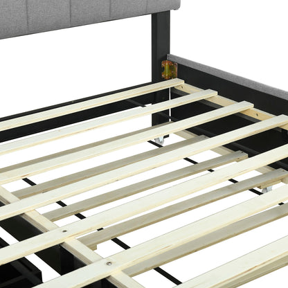 Upholstered Platform Bed With Storage Headboard, Trundle & 2 Drawers And A Set Of Sockets & USB Ports