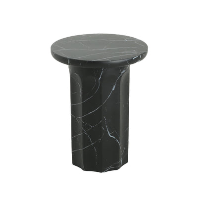 Outdoor Lightweight Concrete BMarble Effect Side Table, Living Room End Table - Black / Marble