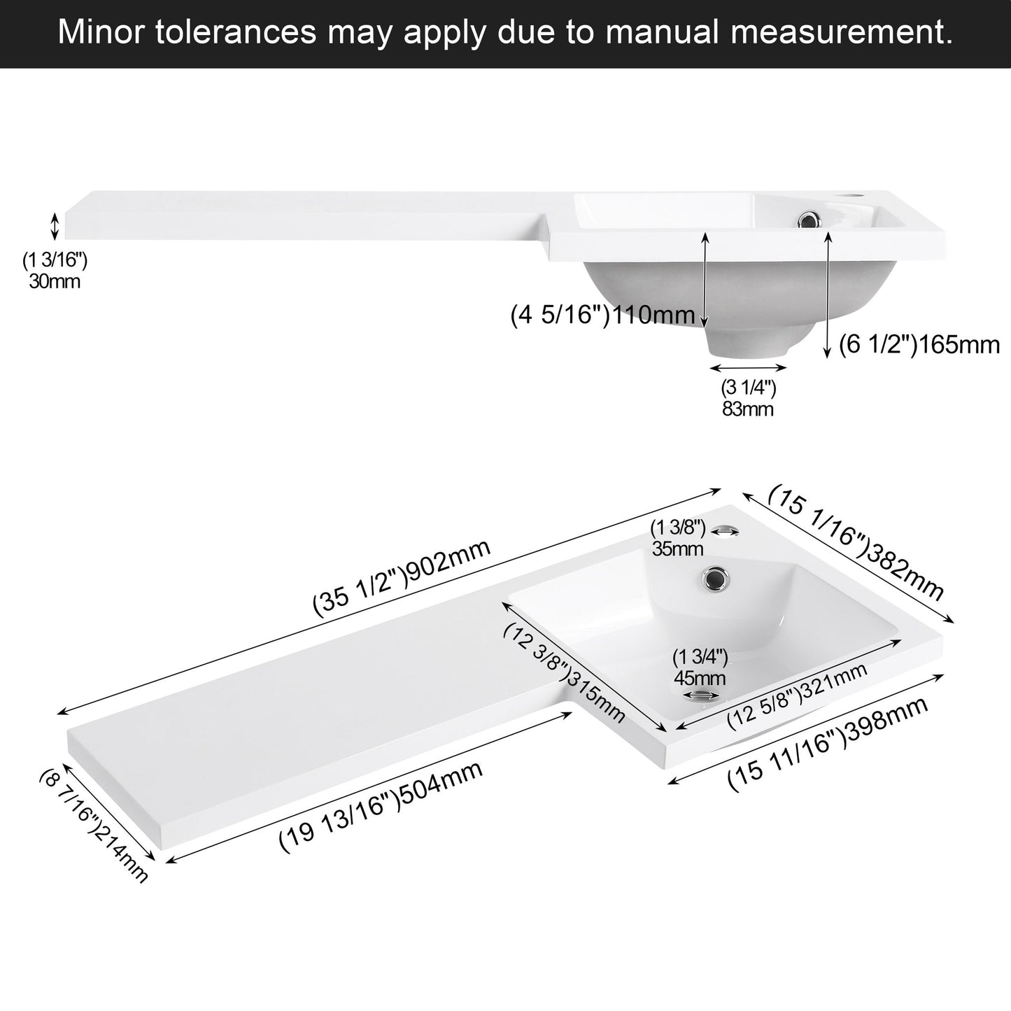 L-Shaped Wall Mounte Floating Bathroom Vanity With Integrated Sink