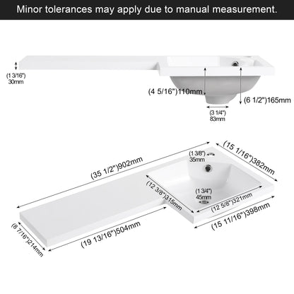 L-Shaped Wall Mounte Floating Bathroom Vanity With Integrated Sink