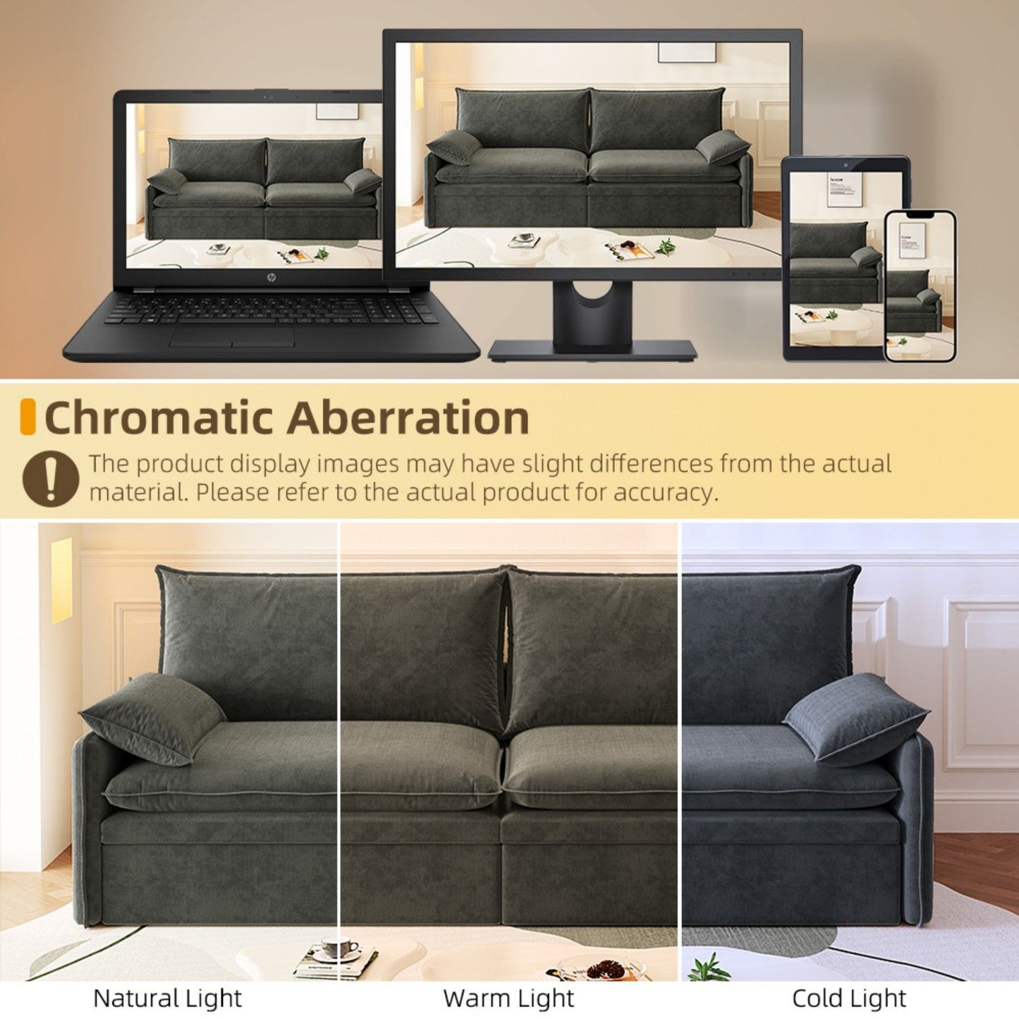 4 Seat Convertible Sleeper Sofa Bed, Modern With Storage