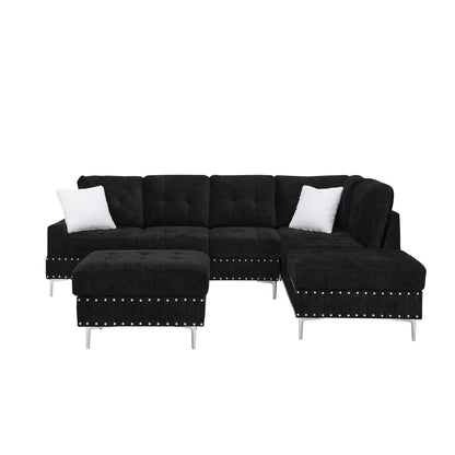 L-Shaped Sectional Sofa With Chaise And Storage Ottoman, Includes 2 Pillows