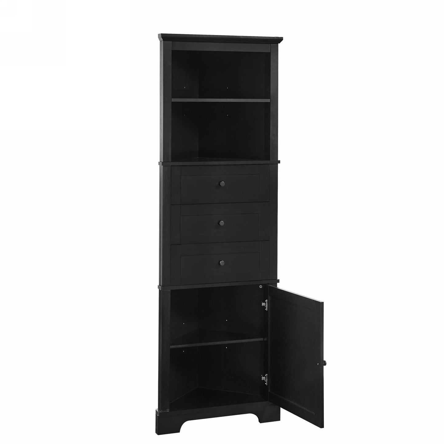 Tall Storage Cabinet With 3 Drawers And Adjustable Shelves For Bathroom